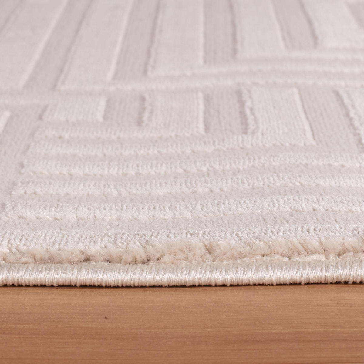 TEPPICH Flur 3D-Effekt Pflegeleicht Waschbar Wohnzimmer OEKO-TEX Beige 140x200 cm Gekettelt – ILLER - Beige, Textil (140/200cm) - KADIMA DESIGN