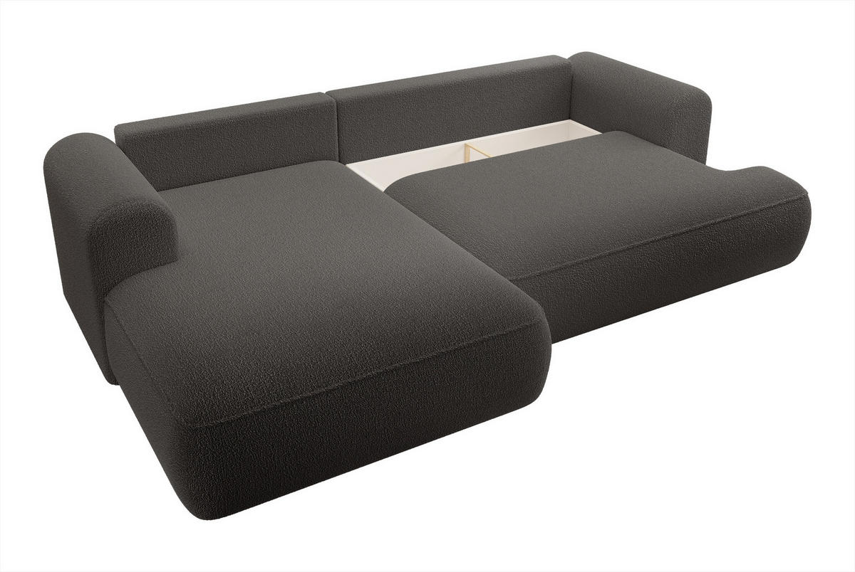 ECKSOFA Ovo Dunkelgrau Boucle - Dunkelgrau/Schwarz, Kunststoff/Textil (260/165cm) - Selsey