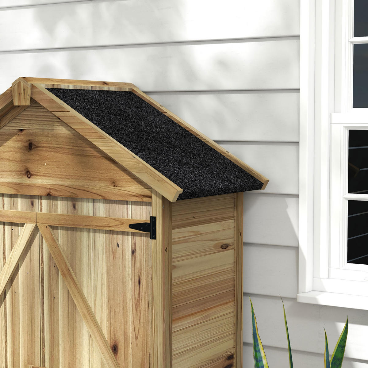 GARTENSCHRANK, 0,43m² Holz-Geräteschuppen, Gartenhaus mit Asphaltdach, Natur - Naturfarben, Holz (54/177/102cm) - Outsunny