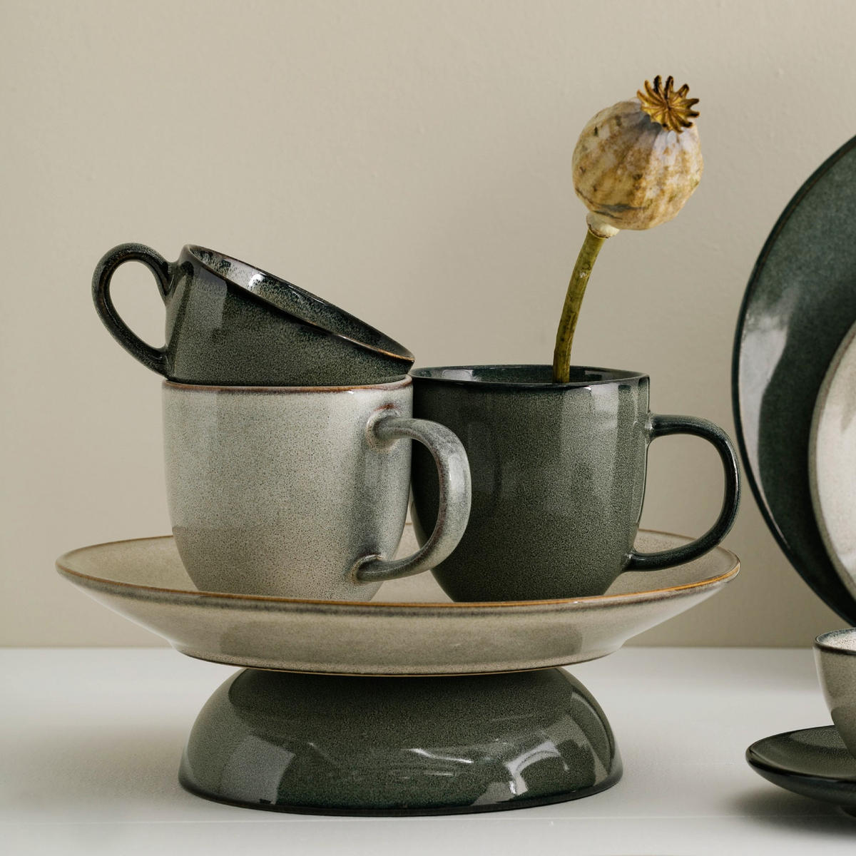 TASSE MIT UNTERTASSE Dobble - Grün, Stein (0.17L) - home&you