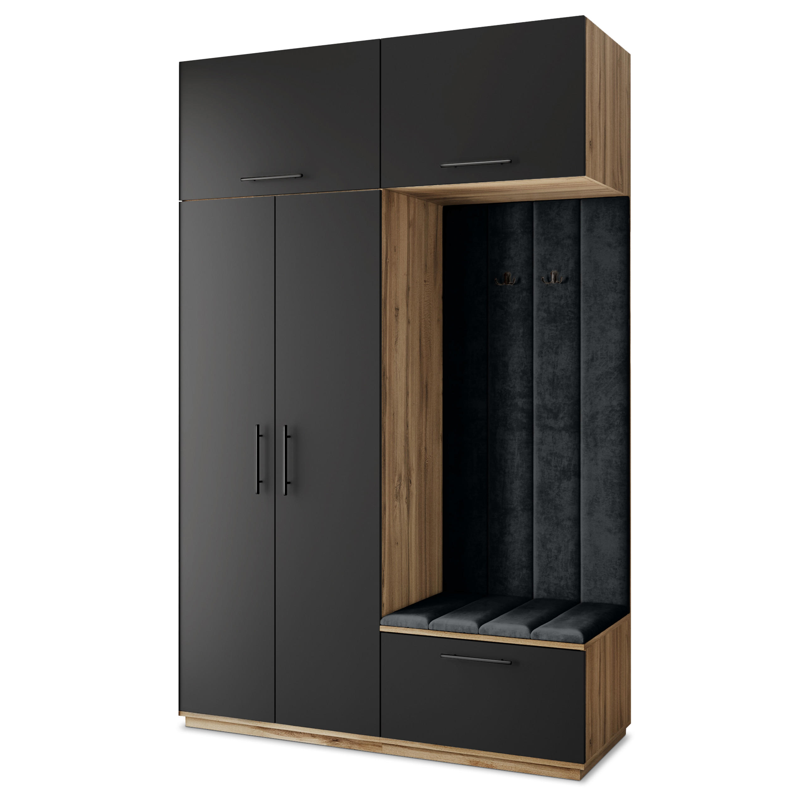 Masseno Garderobenschrank Eiche Wotan, Schwarz, Schwarz 150x240x60 cm