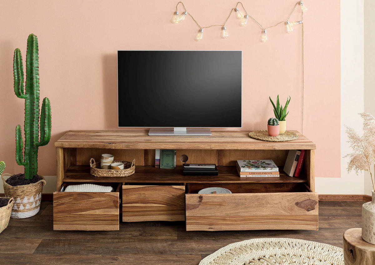TV-BOARD Sheesham 190x50x60 natur lackiert / sandgestrahlt PURE SHEESHAM #220 - Naturfarben, Holz (190/60/50cm) - Massivmoebel24