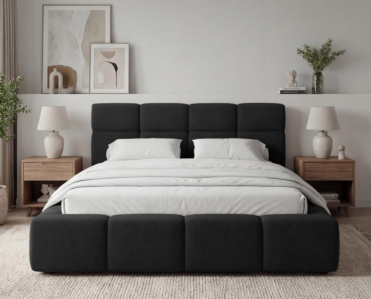 POLSTERBETT 160x200 cm Oslo mit Lattenrost, Bettkasten, Samtstoff, Schwarz - Schwarz, Holz/Textil (160/200cm) - Emporius