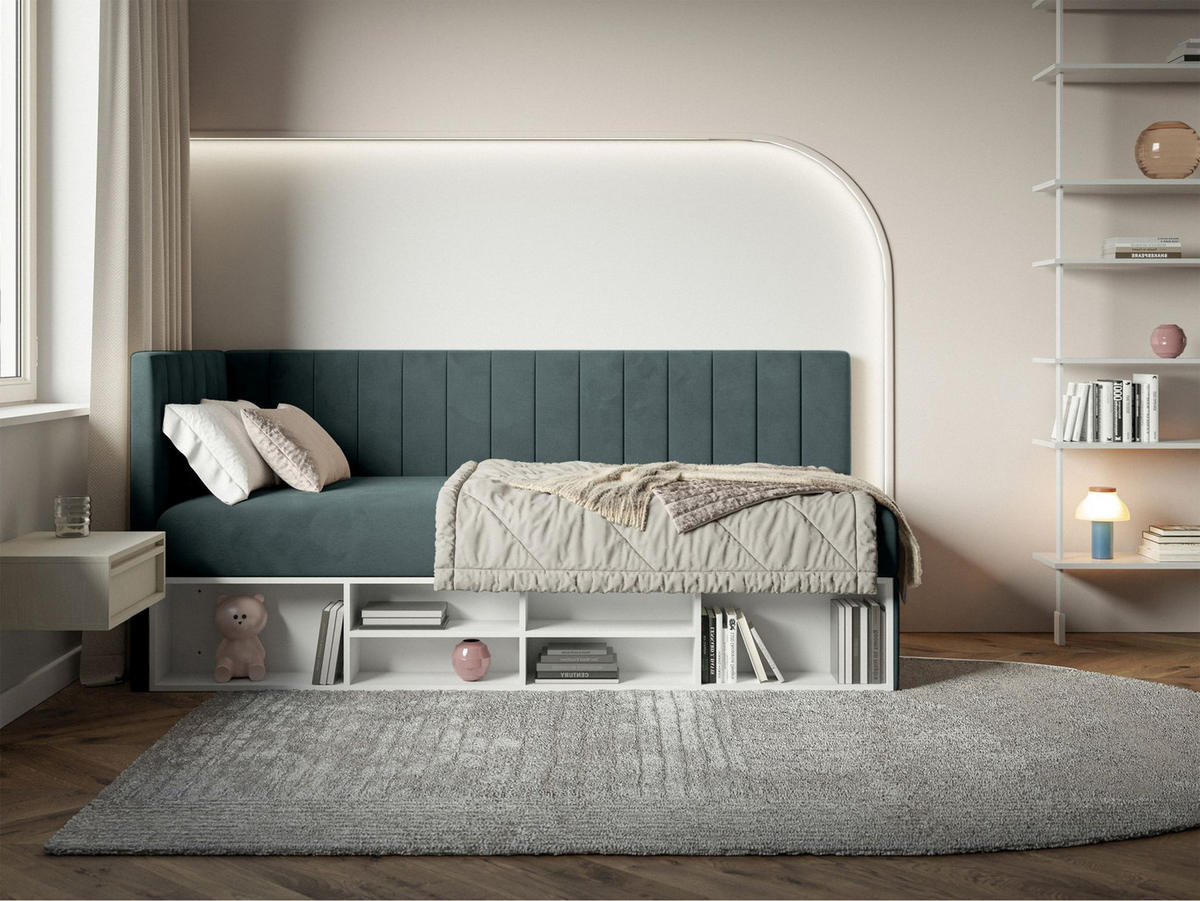 JUGENDBETT Ventrio Blaugrau Easy-Clean-Samtbezug 90x200 cm - Hellgrau, Kunststoff/Textil (90/200cm) - Selsey