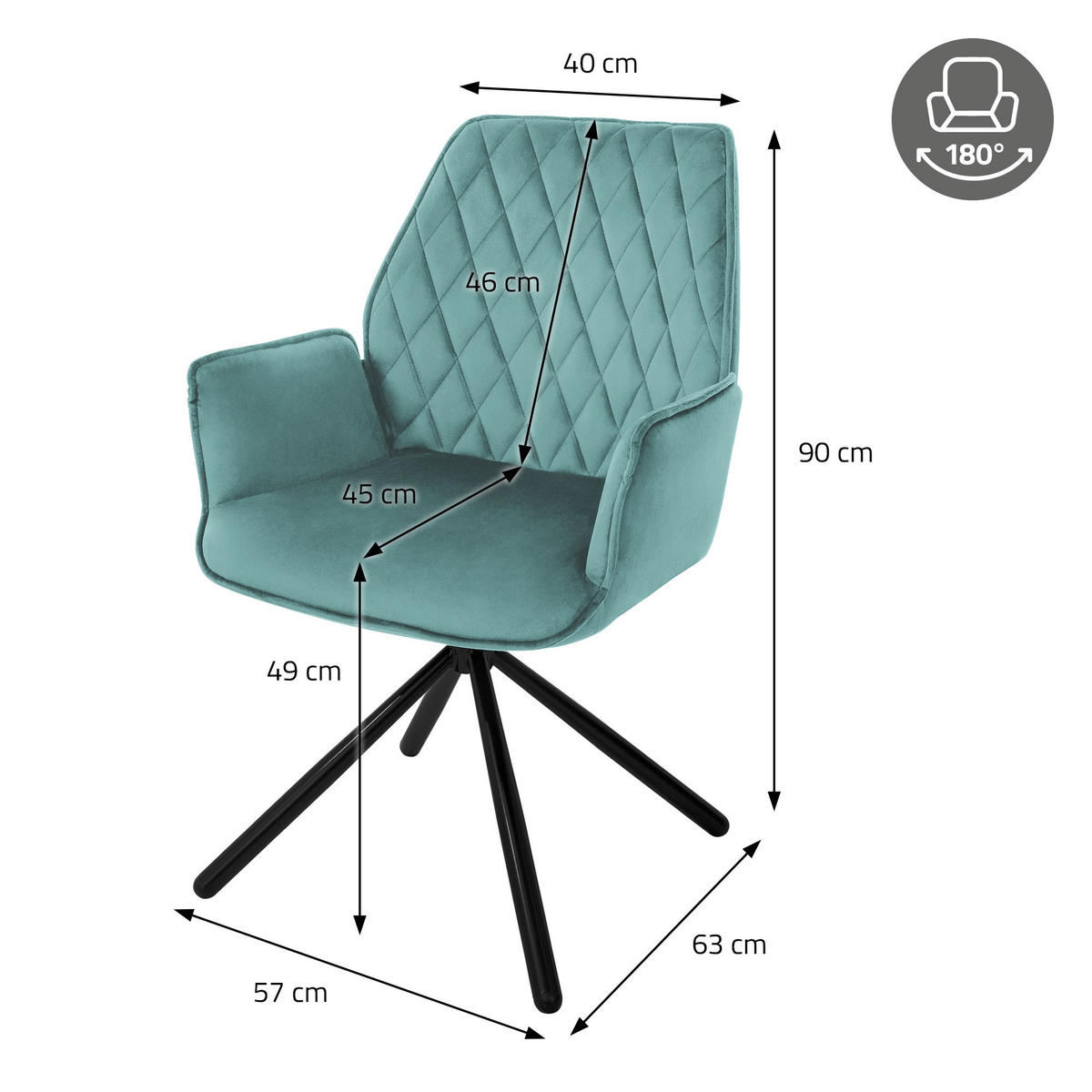 DREHSTUHL Samt Salbei - Blau, Metall (63/90/57cm) - ML-DESIGN