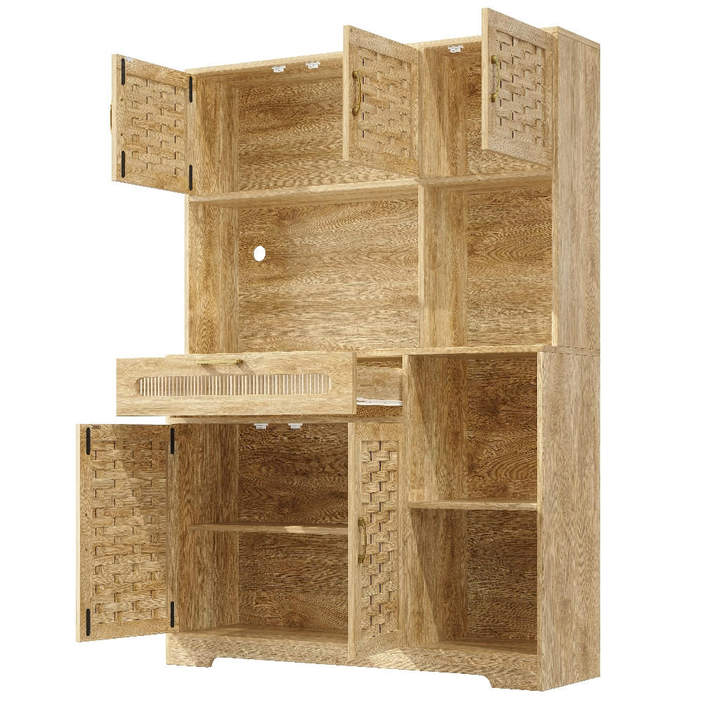 KÜCHENSCHRANK MIT APP-STEUERUNG UND LED, Vitrinenschrank mit Glastüren und Schubladen, MDF, für Wohnzimmer und Esszimmer, 120/180/40 cm - Naturfarben, Kunststoff (40/180/120cm) - Rolipo