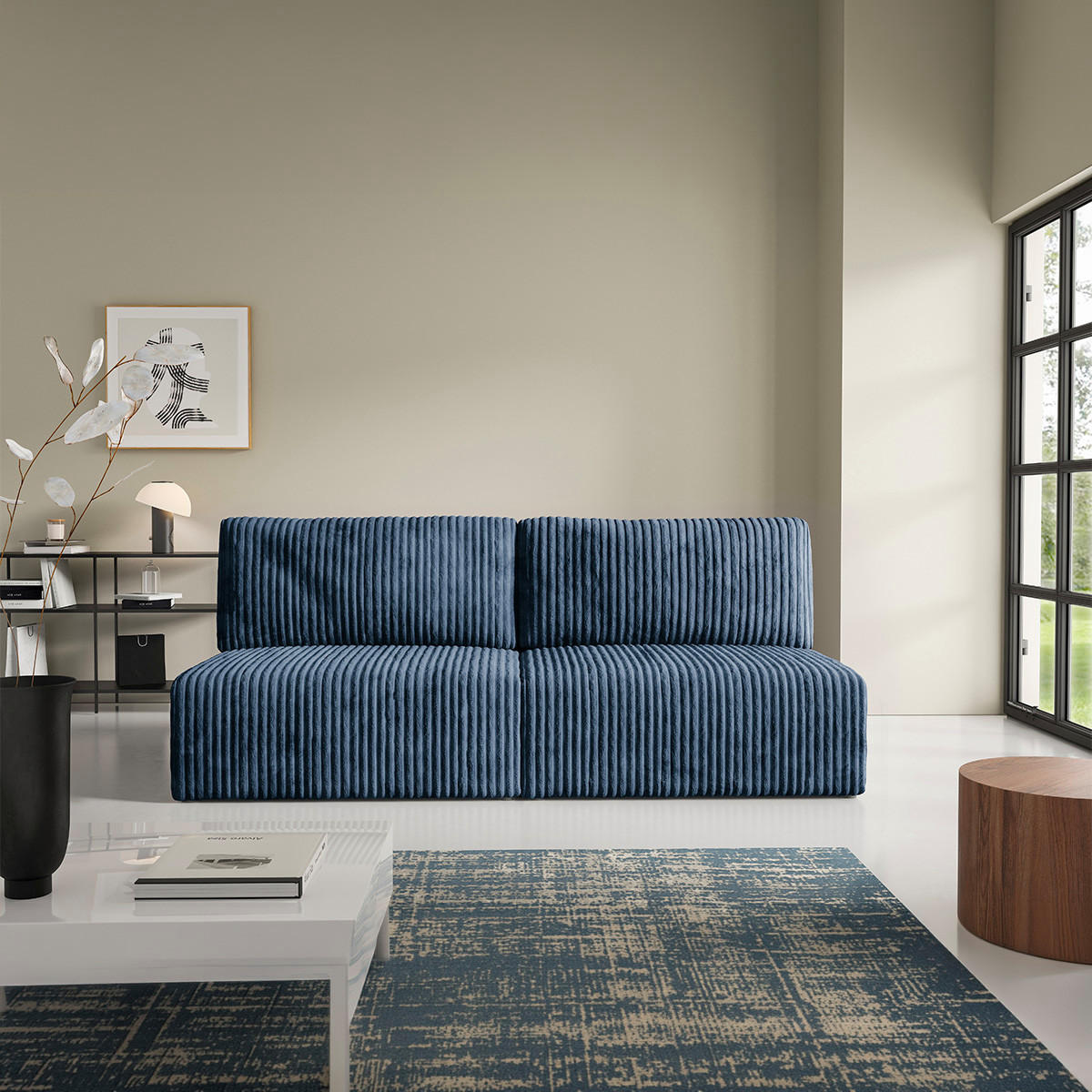SOFA Angela 3 Sitzplätze Marineblau - Blau, Holz (216/86/102cm) - Petits-meubles