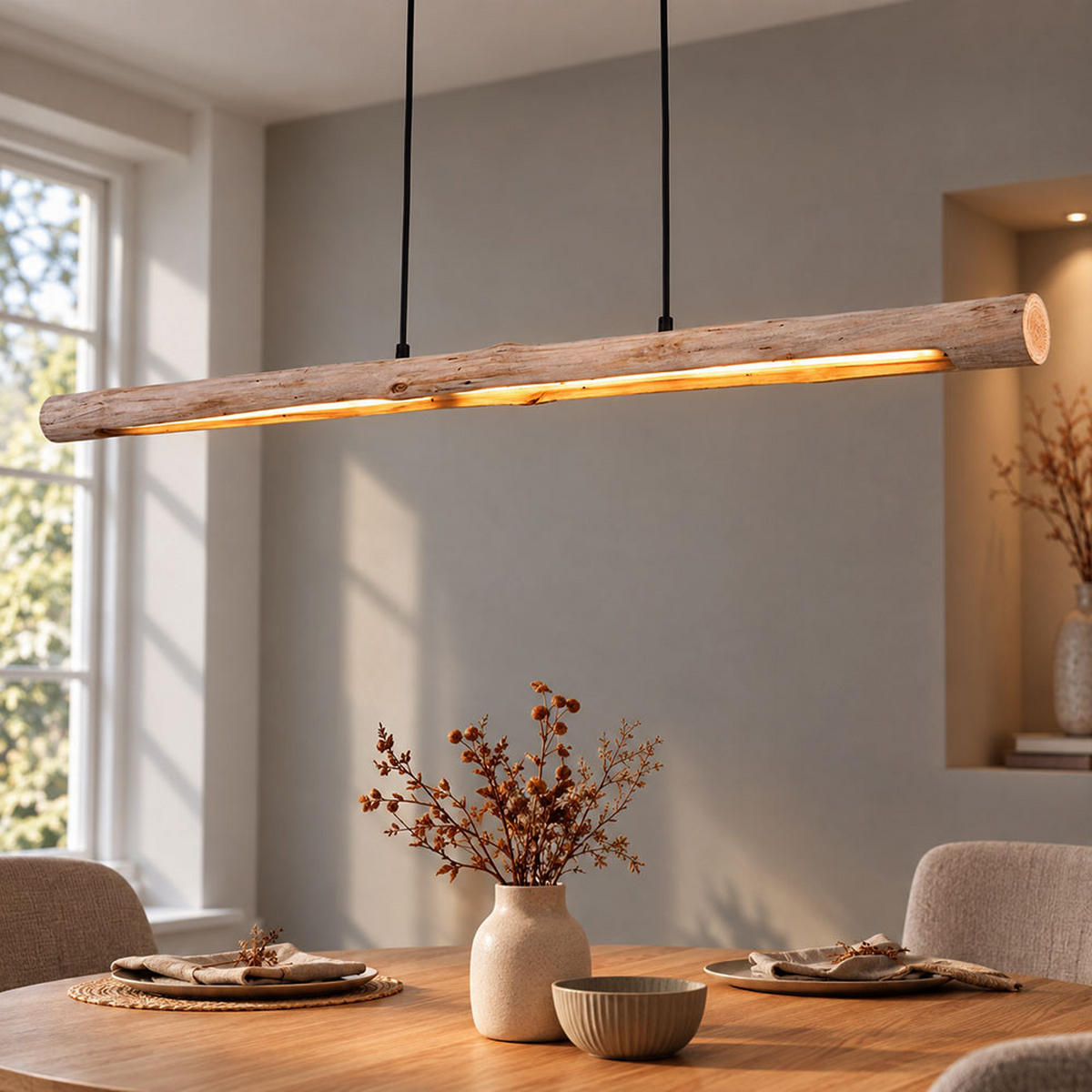 LED HÄNGELEUCHTE Mella - Schwarz, Holz (120/8/150cm) - Globo Lighting