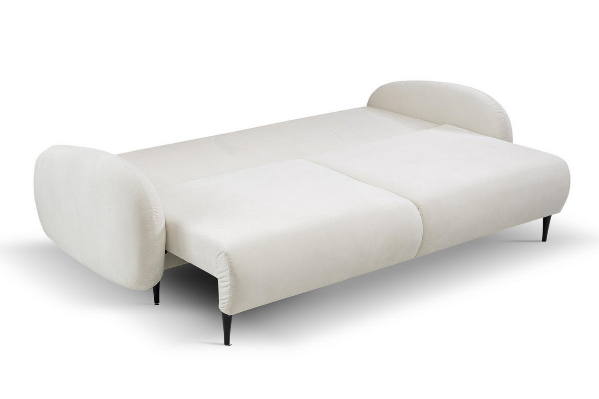 BETTSOFA AGIO Creme Velours-Stoff mit Schlaffunktion - Creme, Holz (232/95/109cm) - MASSENO