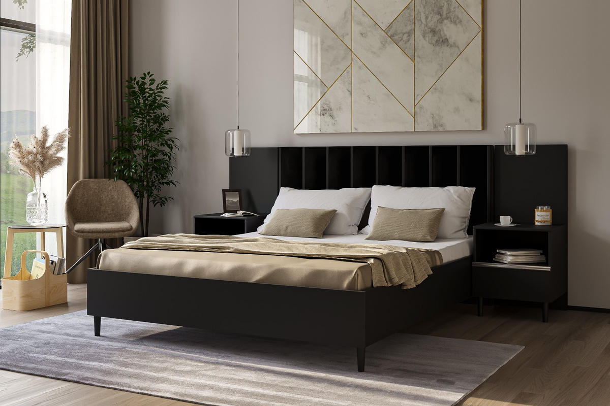 DOPPELBETT Luk I 160/200 cm ohne Matratze, Lattenrost, Bettkasten, schwarz, schwarz - Schwarz, Kunststoff (160/200cm) - Margaret Hadas24