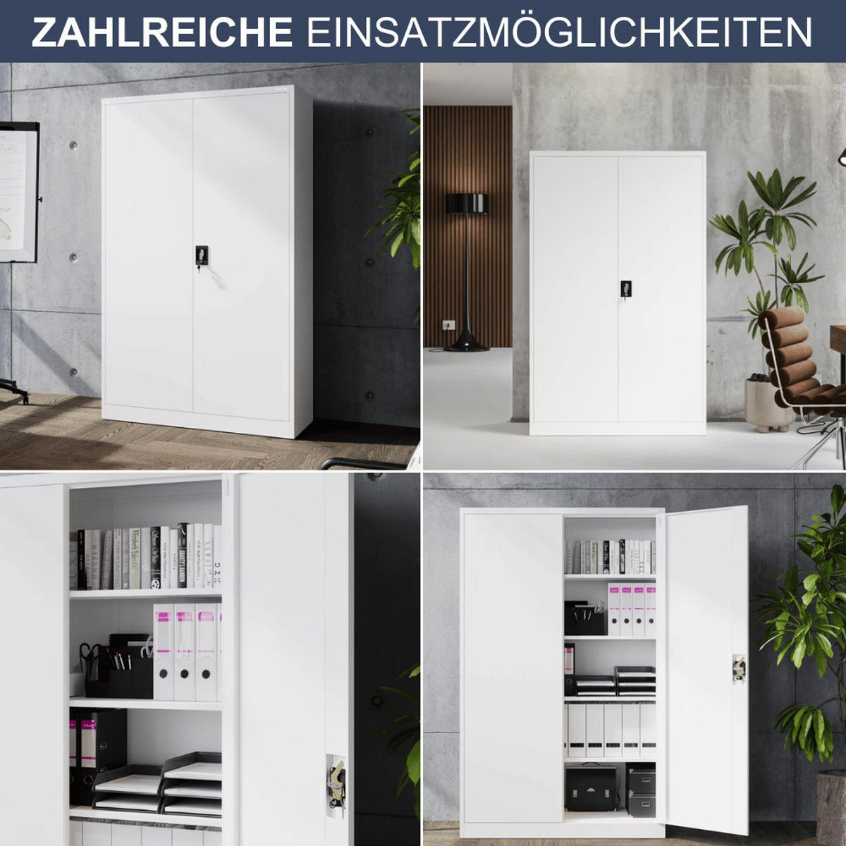 AKTENSCHRANK abschließbar KADO mit Flügeltüren 185x115x40cm Weiß - Weiß, Metall (115/185/40cm) - DELUKE