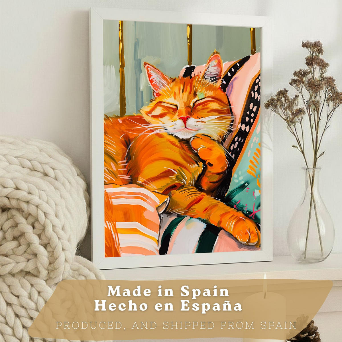 PLAKAT Sada tří dekorativních tisků nápadných koček. Fotografie moderního obývacího pokoje se zvířaty. Dekorace Koupelny Kuchyně A3 Bez rámu - čirá, papír (29.7/42/3cm) - Nacnic