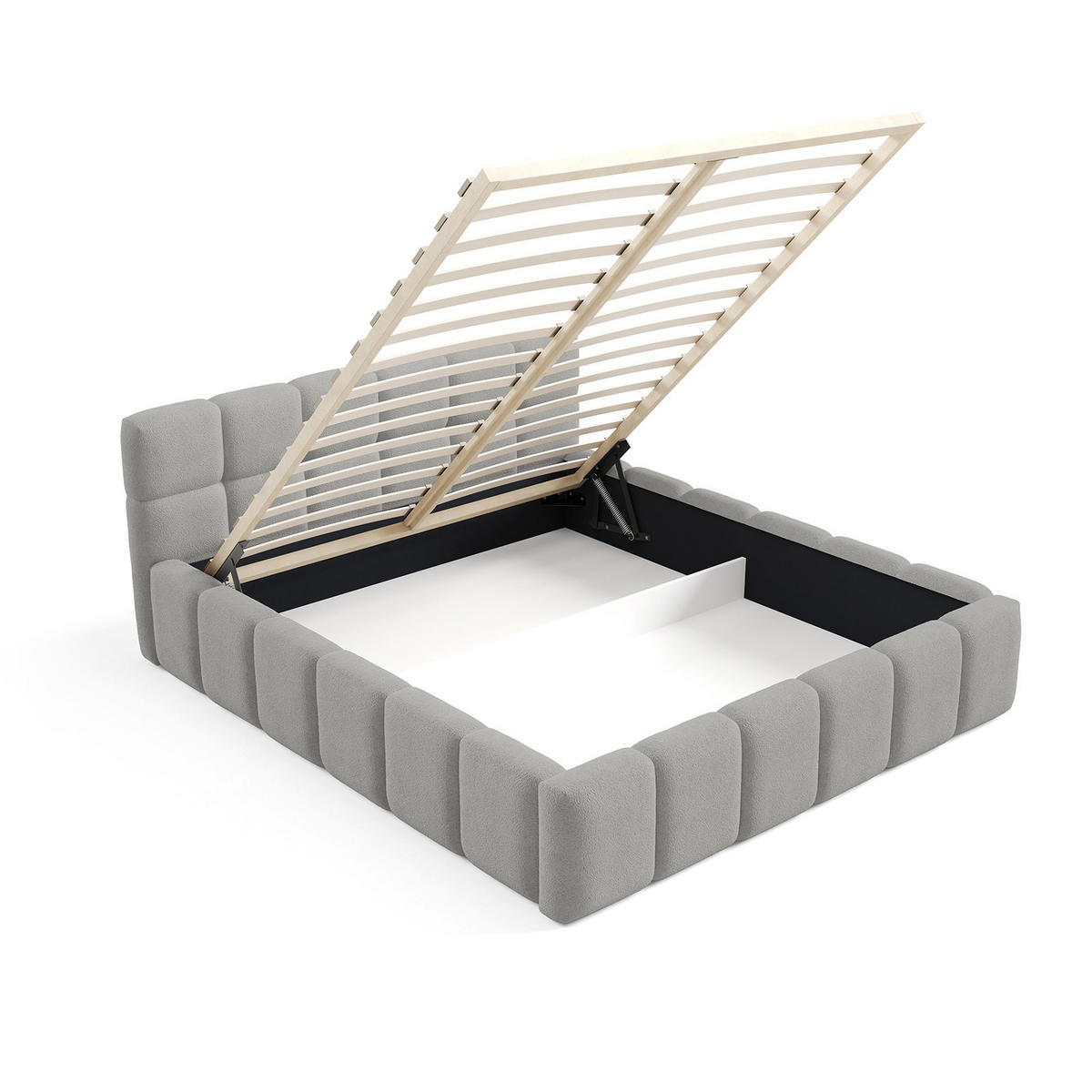POLSTERBETT NUBO Medium 180x200 cm mit Bettkasten – QUELLE 83 - Hellgrau, Holz (180/200cm) - Dekori_Interiors
