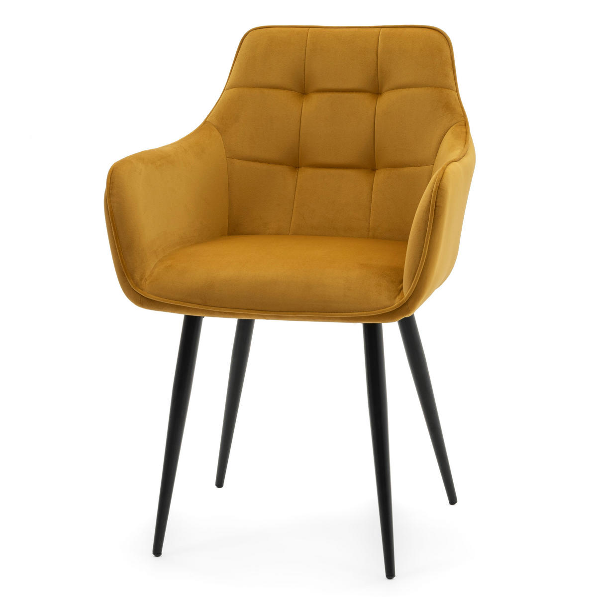 STUHL GALLO gespolstert mit Steppung - curry - Samt Velours - Currygelb/Schwarz, Textil/Metall (58/88/58cm) - NEW HOME