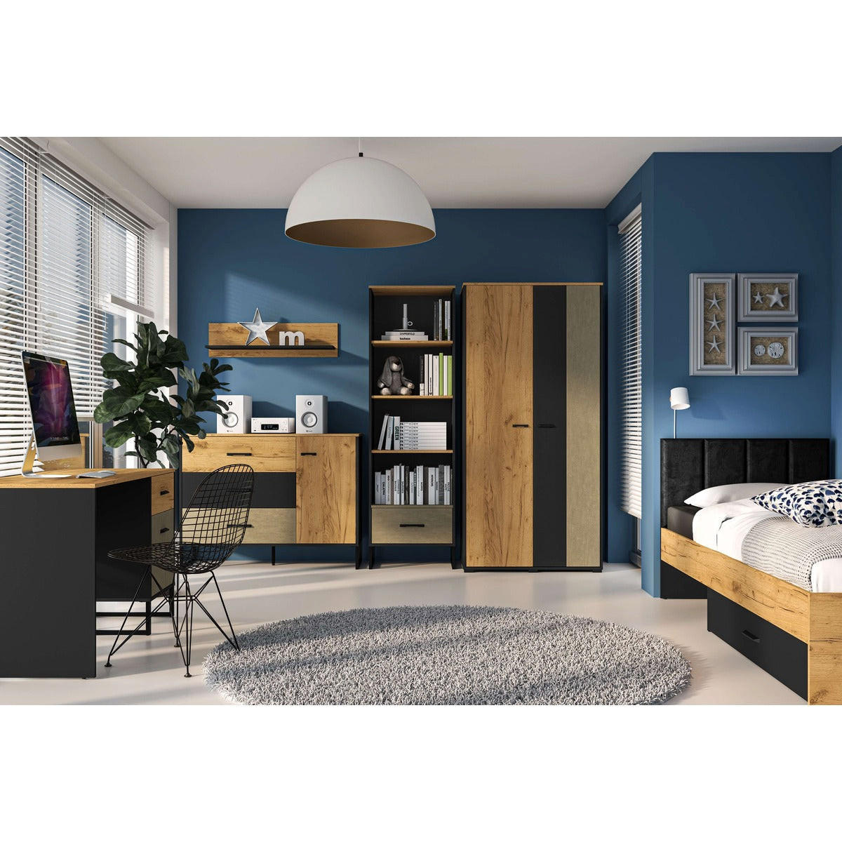SCHLAFZIMMER Set 6-tlg. Colt - Eichefarben/Schwarz, Holzwerkstoff (92/190/55cm) - hi-markt