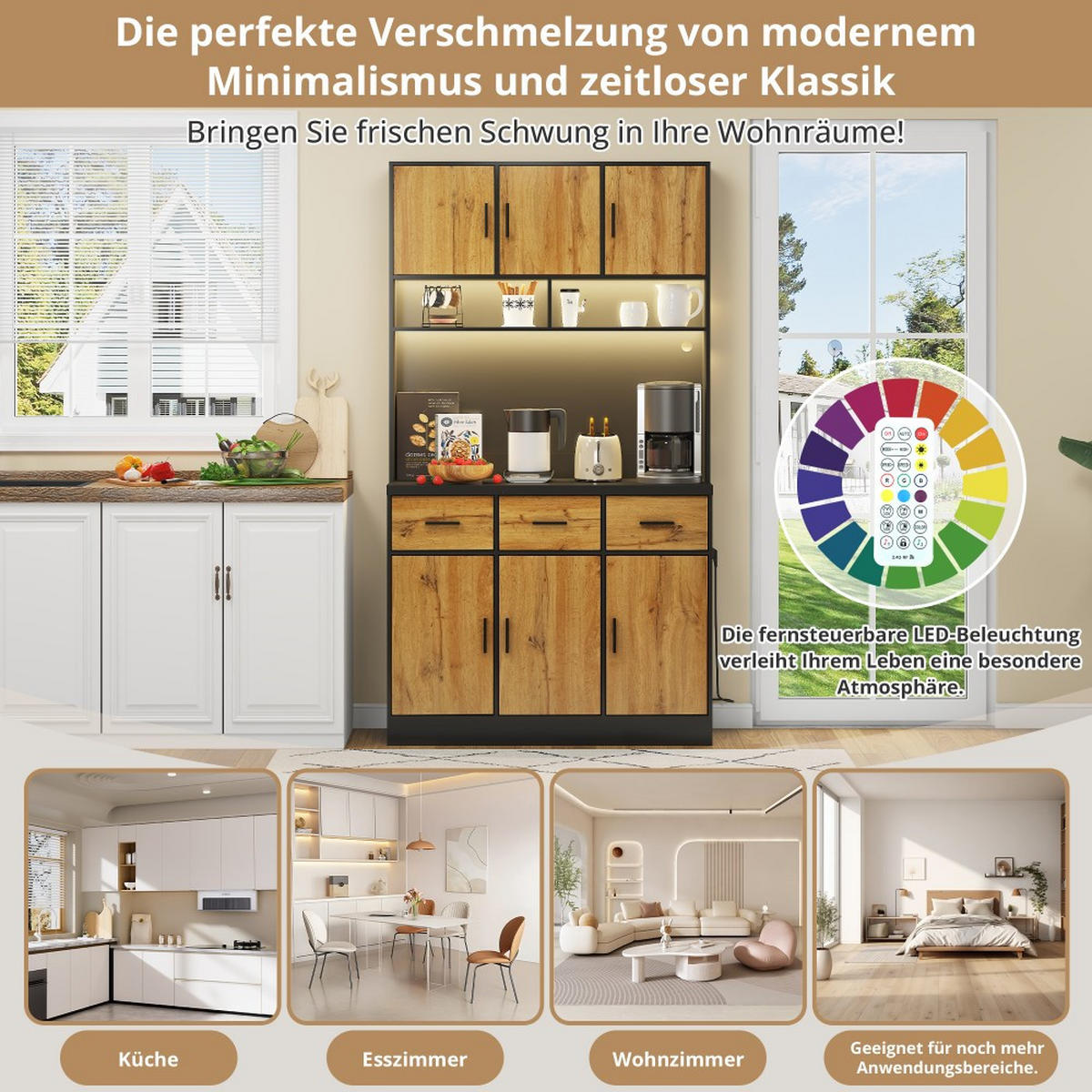 BUFFET 100x40x180cm in Schwarzer Schrank - Naturfarben, Holz (40/180/100cm) - KOMHTOM