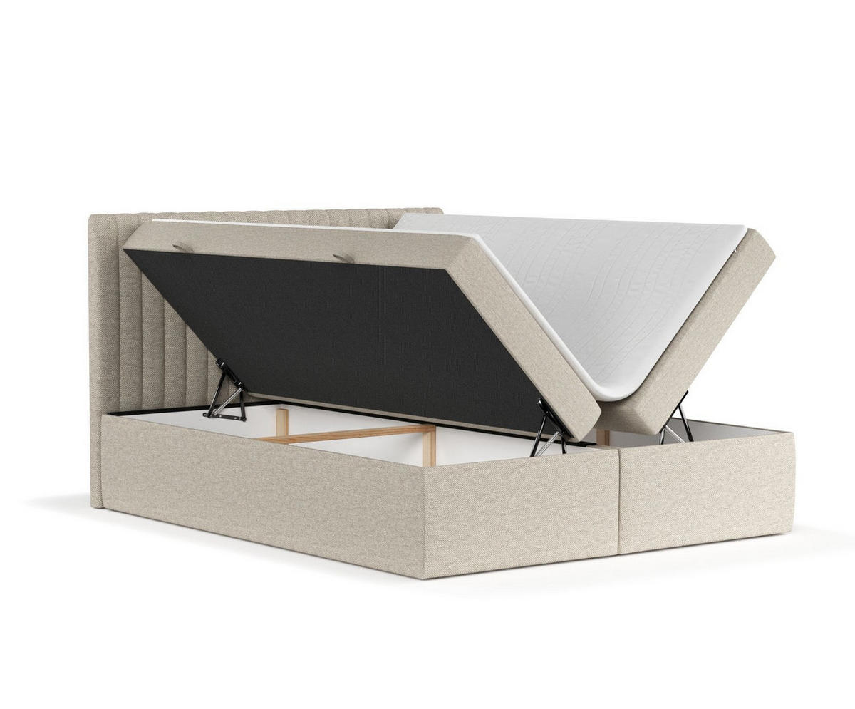 BOXBETT Spencer Beige 140/200 cm mit Matratze und Topper - Beige/Schwarz, Holz/Holzwerkstoff (140/200cm) - Maison de Reve