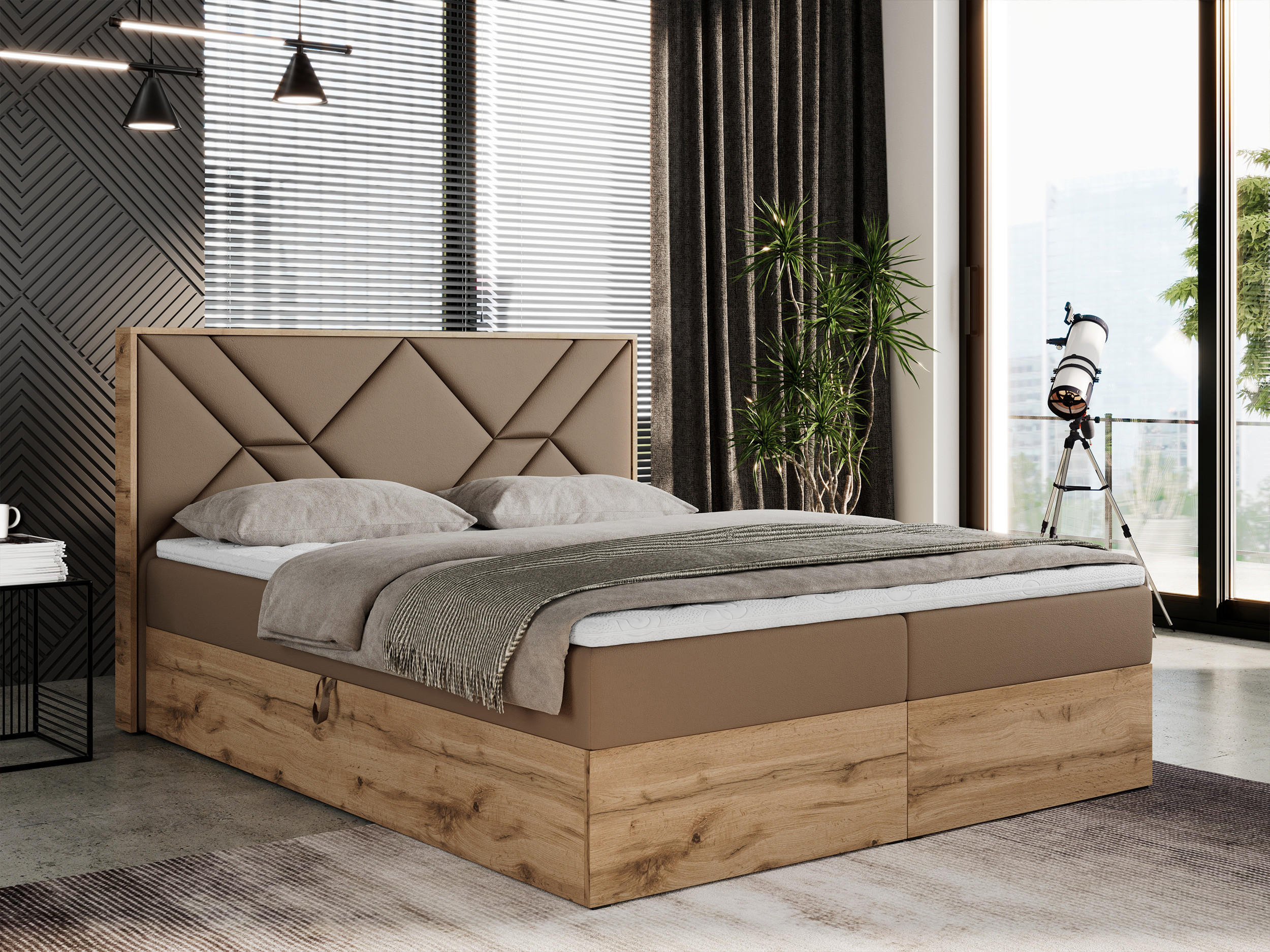 BOXBETT GUNAR - 140/200 Braun Kunstleder - H3 - Braun, Holz/Textil (140/200cm) - MKS
