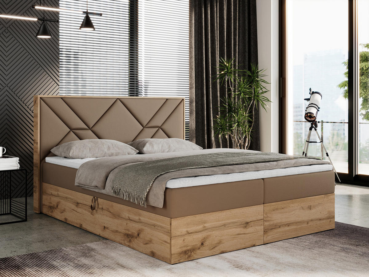 BOXBETT GUNAR - 140/200 Braun Kunstleder - H3 - Braun, Holz/Textil (140/200cm) - MKS