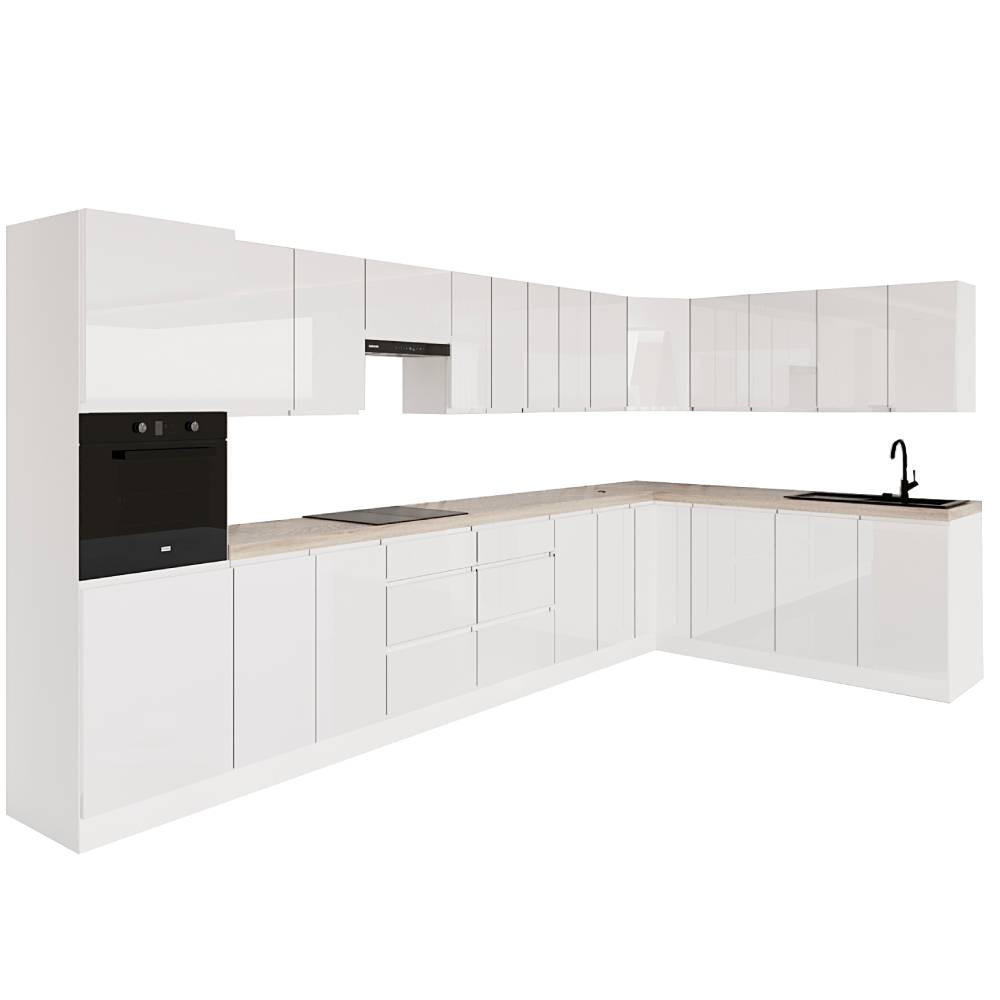 WINKELKÜCHE 420 cm x 200 cm - Aspen KA8-M420 - in Weiß/Hochglanz - Weiß Hochglanz, Holz/Holzwerkstoff (620/212/58cm)