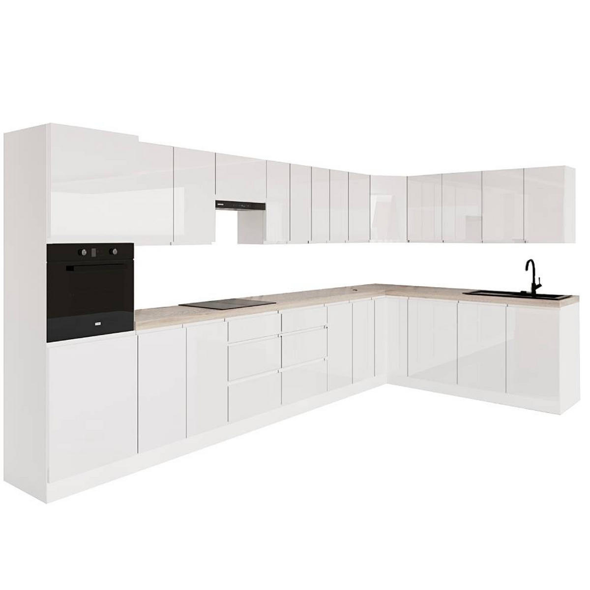 WINKELKÜCHE 420 cm x 200 cm - Aspen KA8-M420 - in Weiß/Hochglanz - Weiß Hochglanz, Holz/Holzwerkstoff (620/212/58cm)