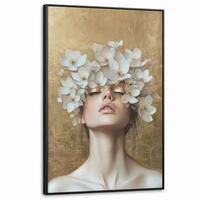 LEINWAND Bilder mit Rahmen - Gesicht - Blumen - Gold - Abstrakt - 80x120 - Goldfarben, Textil (80/120cm) - MuchoWow