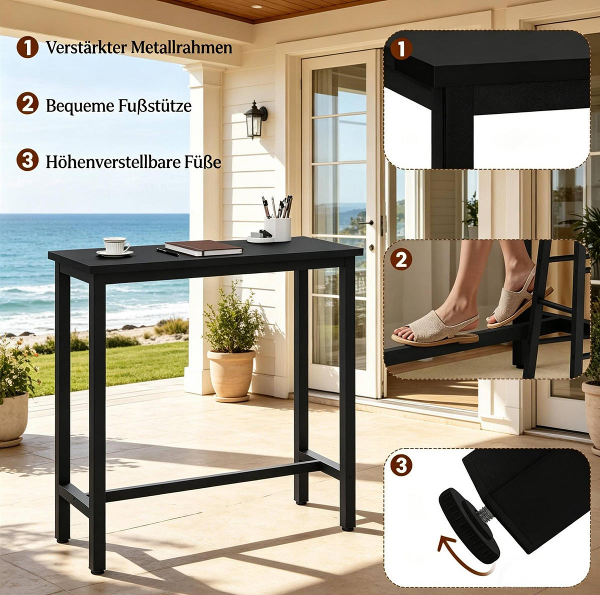 BARTISCH 40/100/100 cm in Schwarz aus Holzwerkstoff und Metall - Schwarz, Metall (40/100/100cm) - BEAOK