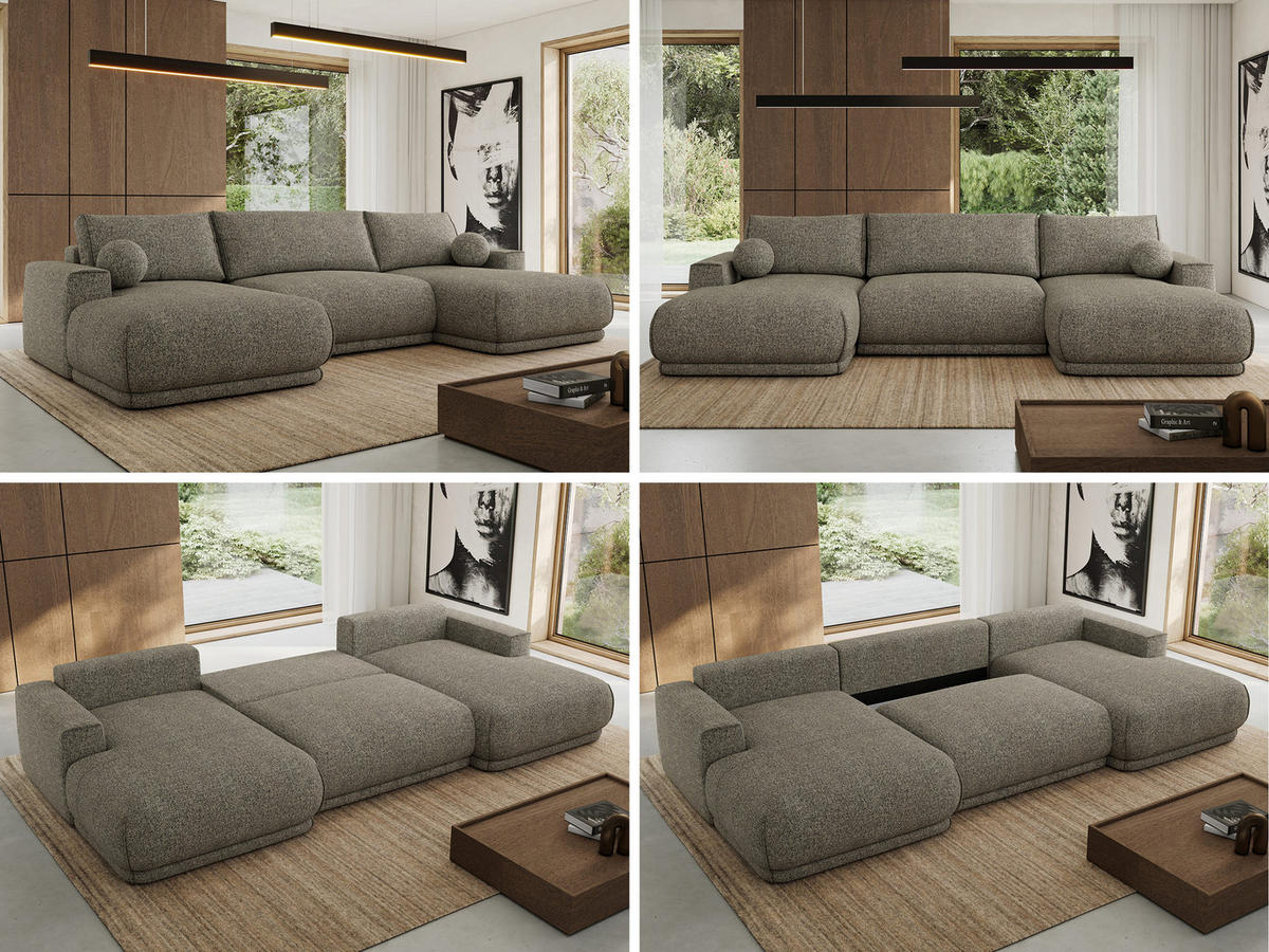 SEDACIA SÚPRAVA RINA U Sivá Štruktúra - čierna/sivá, textil/plast (360/85/170cm) - MKS