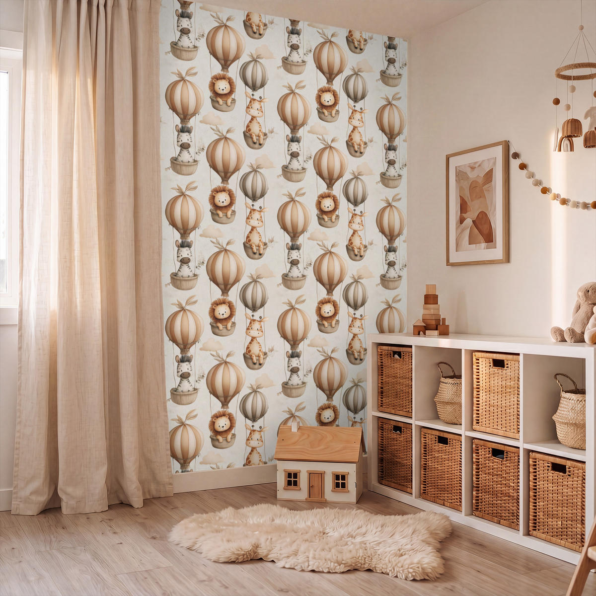 KINDERTAPETE - Safari - Heißluftballons - Taupe - 120x200 cm - Beige, Papier (120/200cm) - OnlyWow