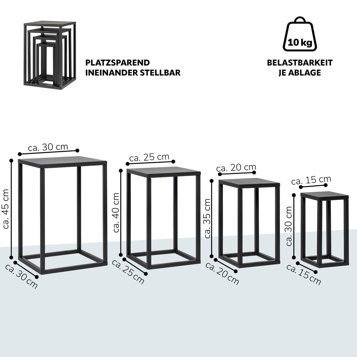 BLUMENHOCKER 4er Set, schwarz, Metall - Schwarz, Metall (30/30/45cm) - bremermann