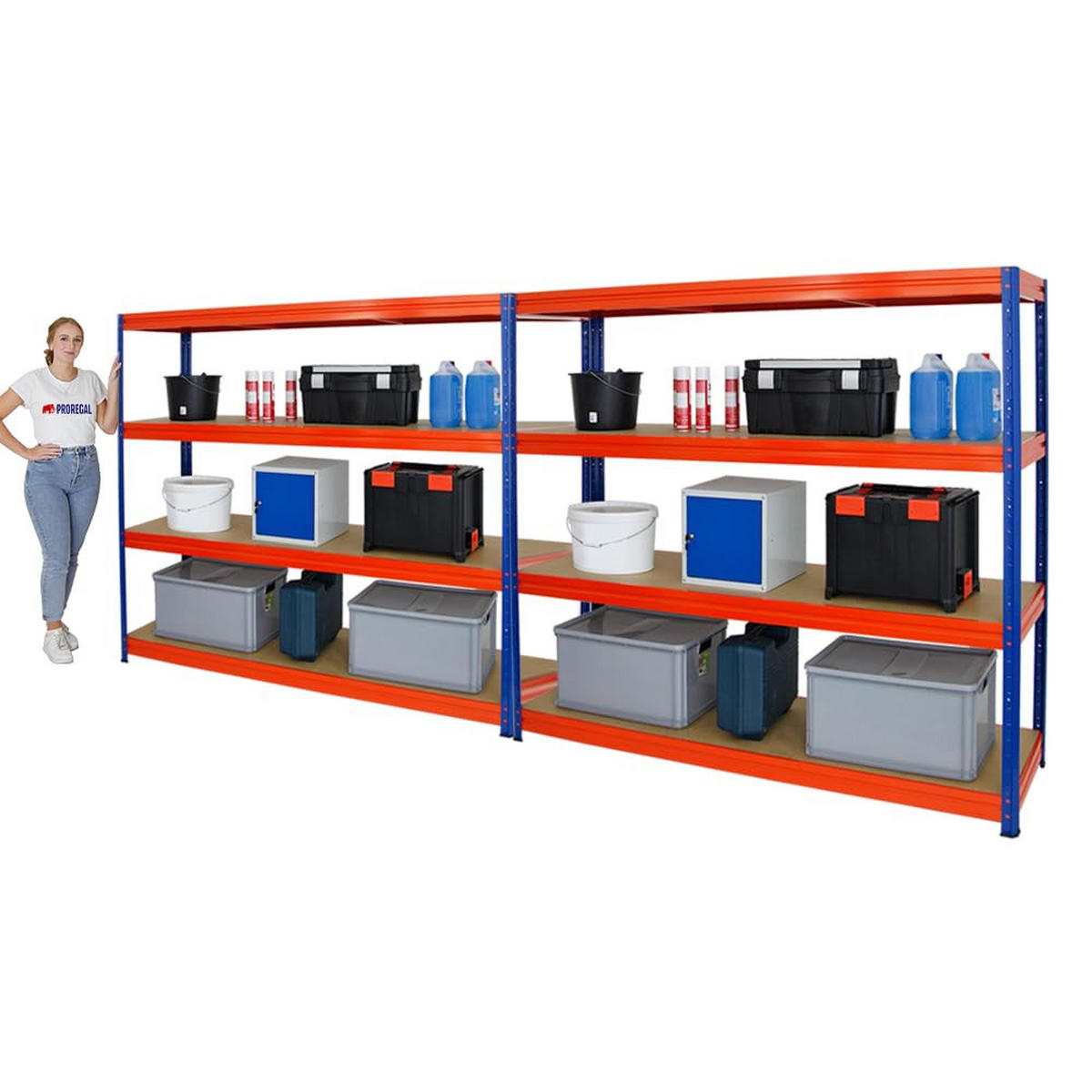SCHWERLASTREGAL Dino 2er-Set mit 2x 180x200x60 cm Fachlast 500 kg Blau/Orange - Orange, Metall (400/180/60cm) - PROREGAL