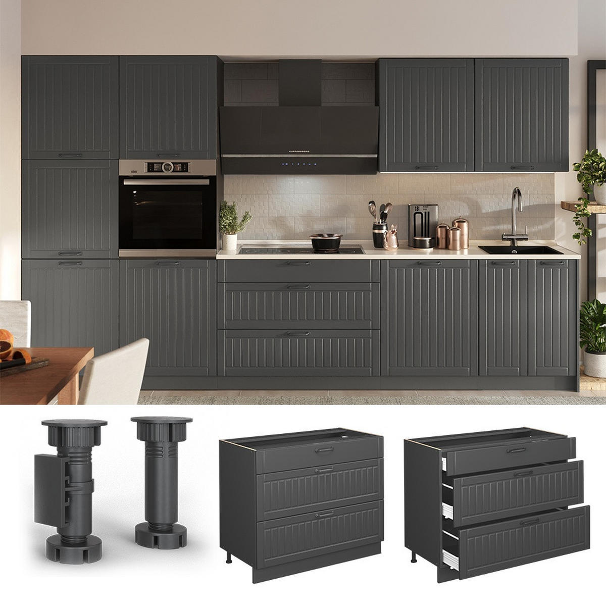 KÜCHENUNTERSCHRANK Fame-Line, Dunkelgrau/Anthrazit, 100 cm, AP Anthrazit - Dunkelgrau/Anthrazit, Holzwerkstoff (100/82/60cm) - Vicco