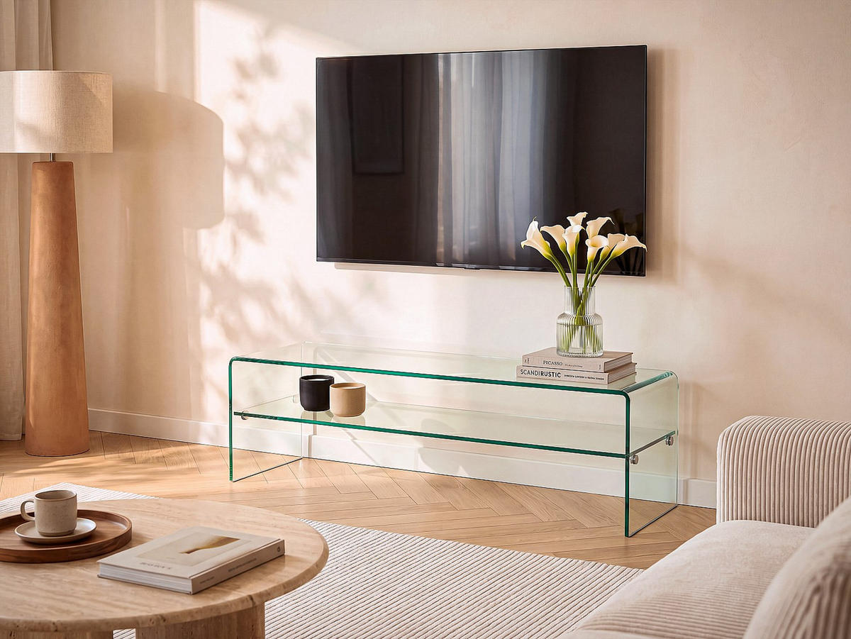 TV-BOARD - 140 cm x 40 cm - Glas - Transparent STILEOS - Transparent, Glas (140/40/40cm) - Vente-Unique