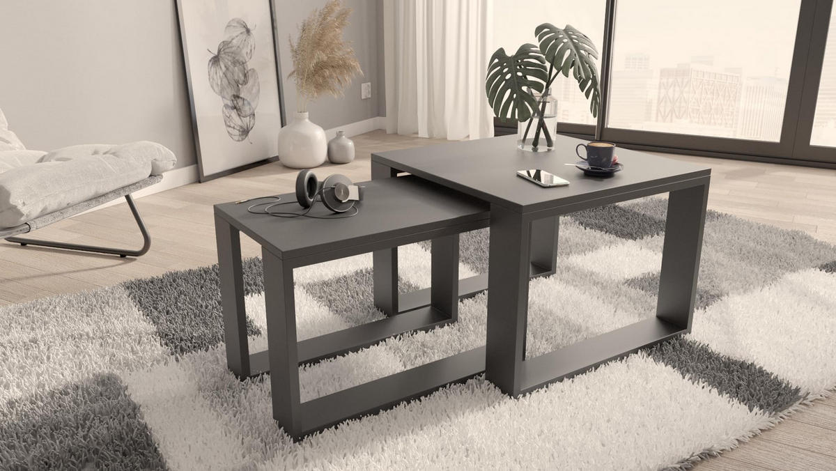 SATZTISCH im Industrie-Stil Schwarz 2er-Set - Schwarz, Holzwerkstoff (59.6/60/43.3cm) - Matkam Möbel