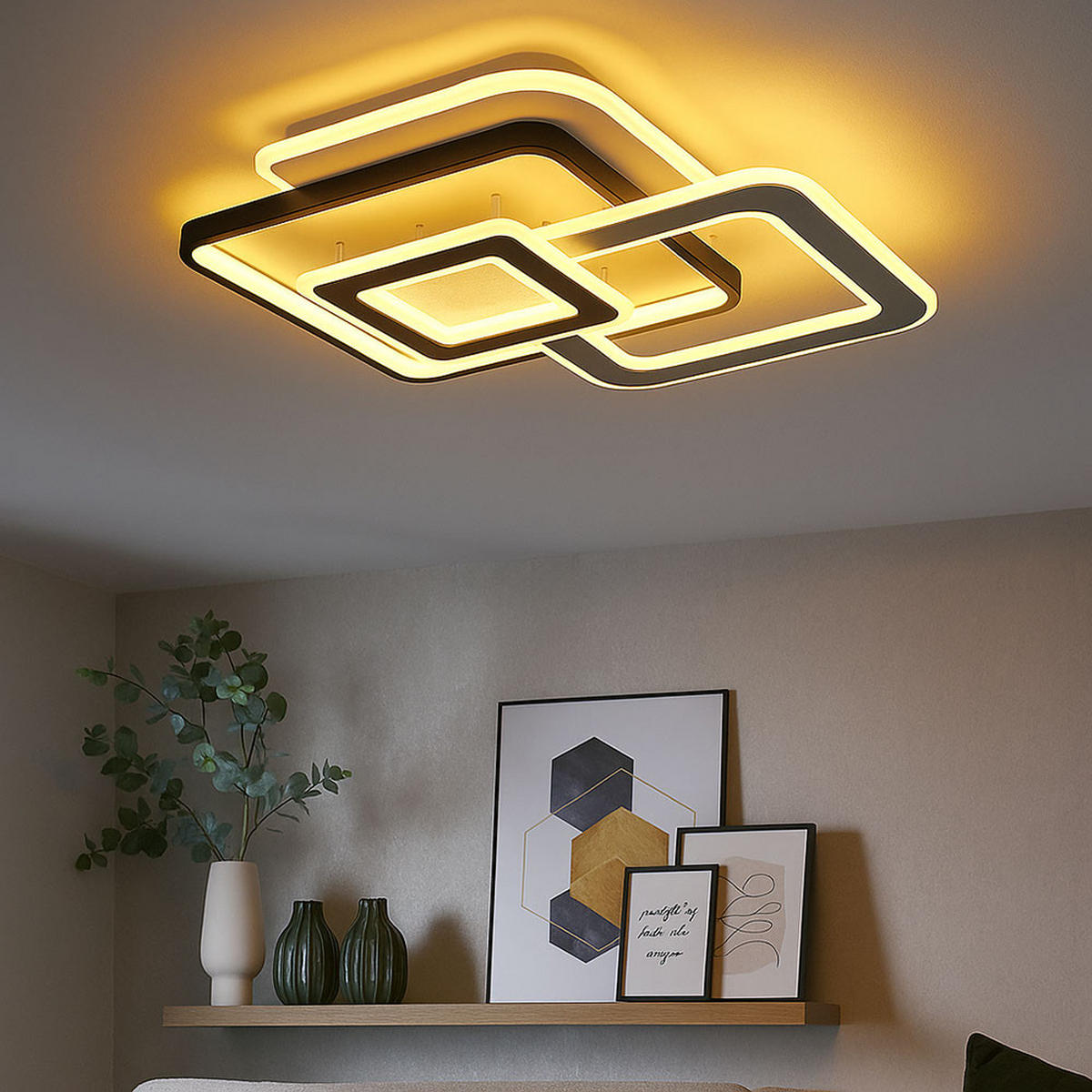 LED DECKENLEUCHTE Metall Weiß Crystal-Sand Effekt - Weiß, Metall (50/48/8cm) - Globo Lighting