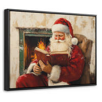 LEINWAND Bilder mit Rahmen - Weihnachten - Weihnachtsmann - Winter - Open Fireside - 40x30 - Dunkelrot, Textil (40/30cm) - MuchoWow