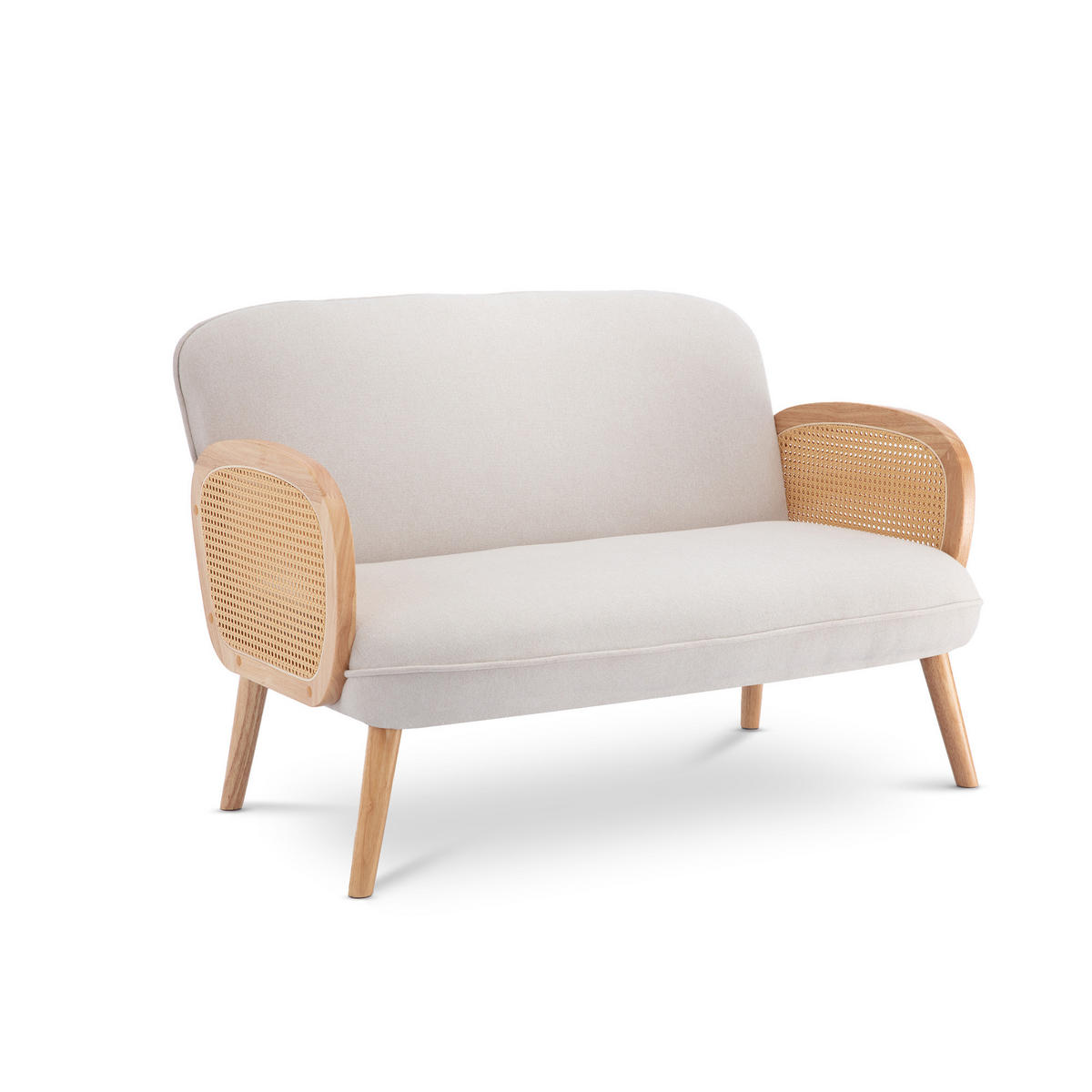 2-SITZER-SOFA Rosi Bohemian aus Korbgeflecht und beigem Leinen - Beige/Akaziefarben, Holz/Holzwerkstoff (125/83/79cm) - Sicaan