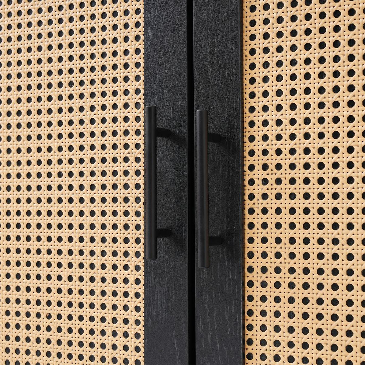 SIDEBOARD mit Glastüren aus Rattan, Halbrunde Tür,Schwarz - Schwarz, Holz (40/80/160cm) - KOMHTOM