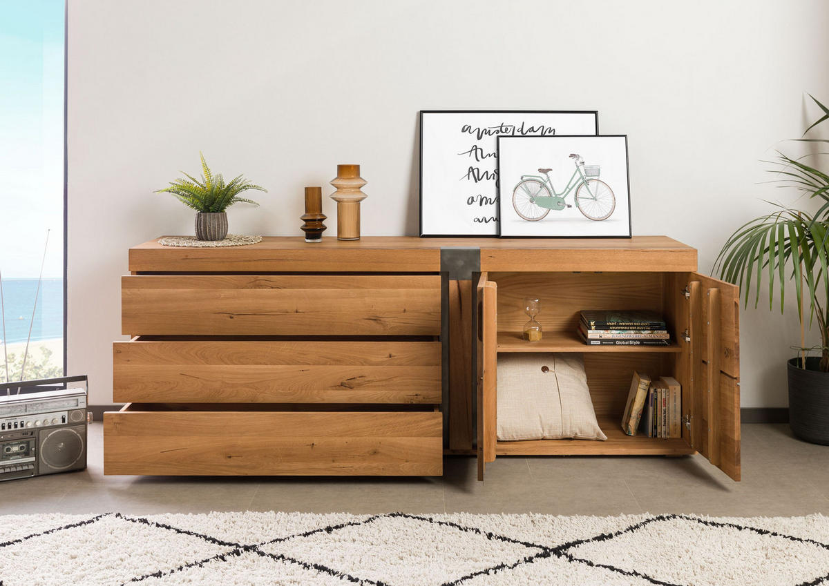 SIDEBOARD Wild-/Zerreiche 200x45x75 natur geölt NEW AMSTERDAM #16 - Braun, Holz (200/75/45cm) - Massivmoebel24