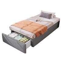 POLSTERBETT 90/200 cm aus Baumwoll- und Leinenstoff mit hydraulischem Stauraum und Schublade Grau - Grau, Textil (90/200cm) - Modenvie
