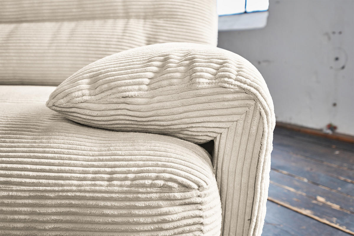 SOFA CINE Cremeweiß Cord - Creme/Schwarz, Kunststoff/Textil (284/84/106cm) - KAWOLA
