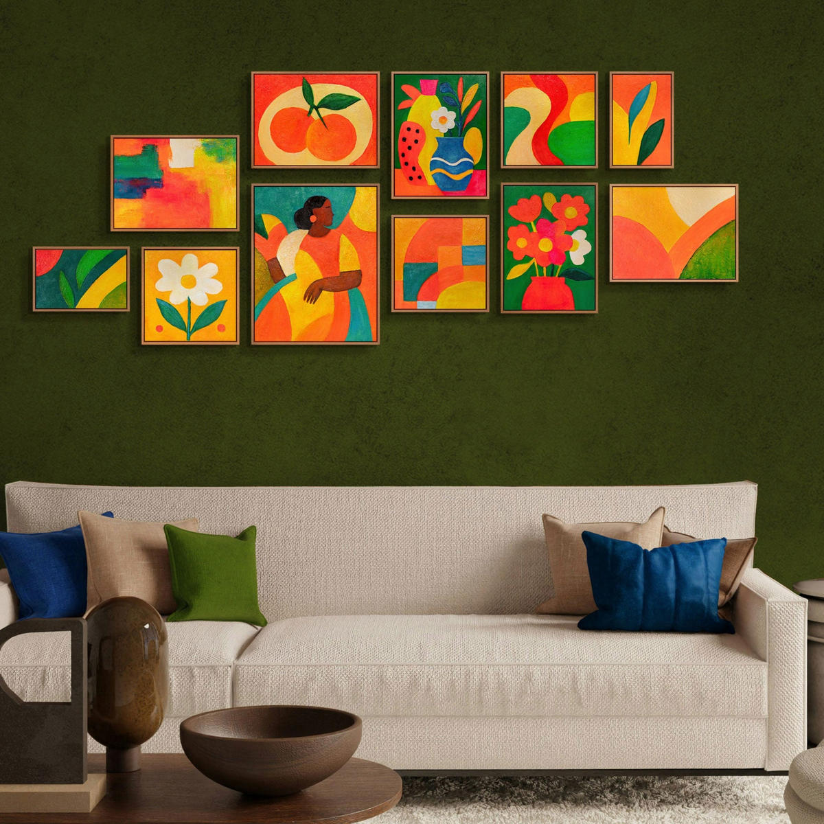 GEMÄLDE Sommerliche Inspiration Schattenfugenrahmen Eichefarben 11-teilig - Eichefarben, Holz (200/80cm) - YS-art gallery