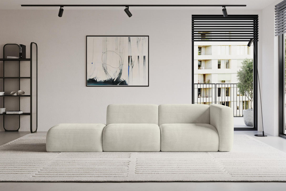 SOFA Ottomane Rechts MIRA-S3 296x89x70 Creme Cord - Ecru/Creme, Holzwerkstoff/Kunststoff (296/70/89cm) - ALTDECOR
