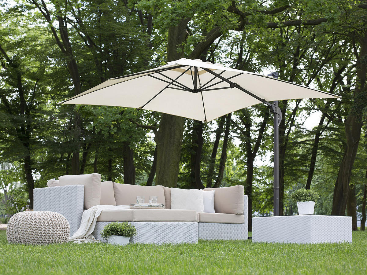 AMPELSCHIRM helles beige/dunkelgrau 250/250/235 cm Monza - Beige/Schwarz, Textil (250/250cm) - Beliani