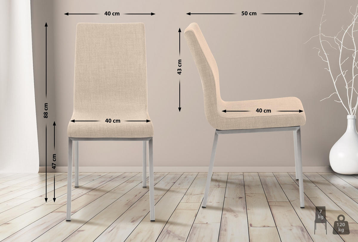 STUHL Stoff creme - Edelstahlfarben/Creme, Textil/Metall (40/88/50cm) - CLP