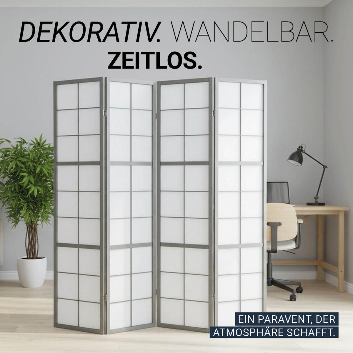 PARAVENT 4-tlg 176/179 cm Grau Holz Shoji - Grau, Holz (176/179/2cm) - Homestyle4u
