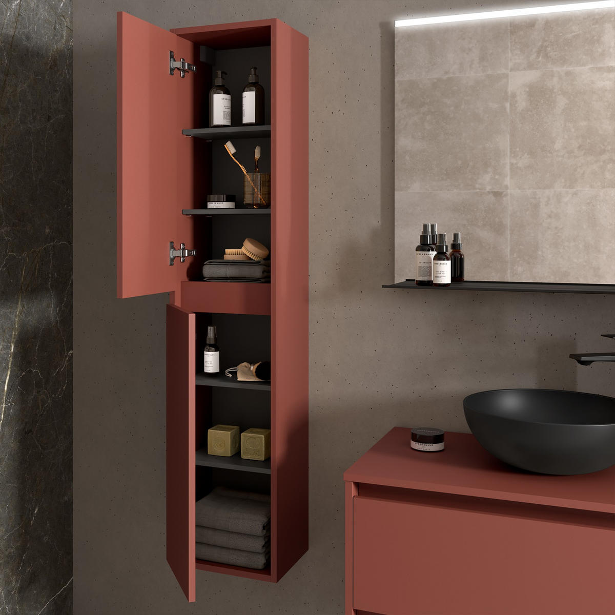 HOCHSCHRANK NOJA 1400 mm Red Satin - Rostfarben/Rot, Holzwerkstoff (30/140/24cm) - Salgar