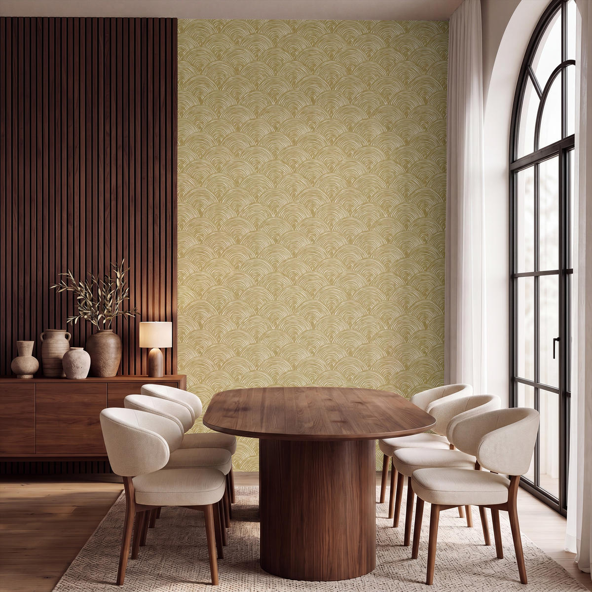 TAPETE - Fächer - Geometrisch - Grün - 160x280 cm - Goldfarben, Papier (160/280cm) - OnlyWow