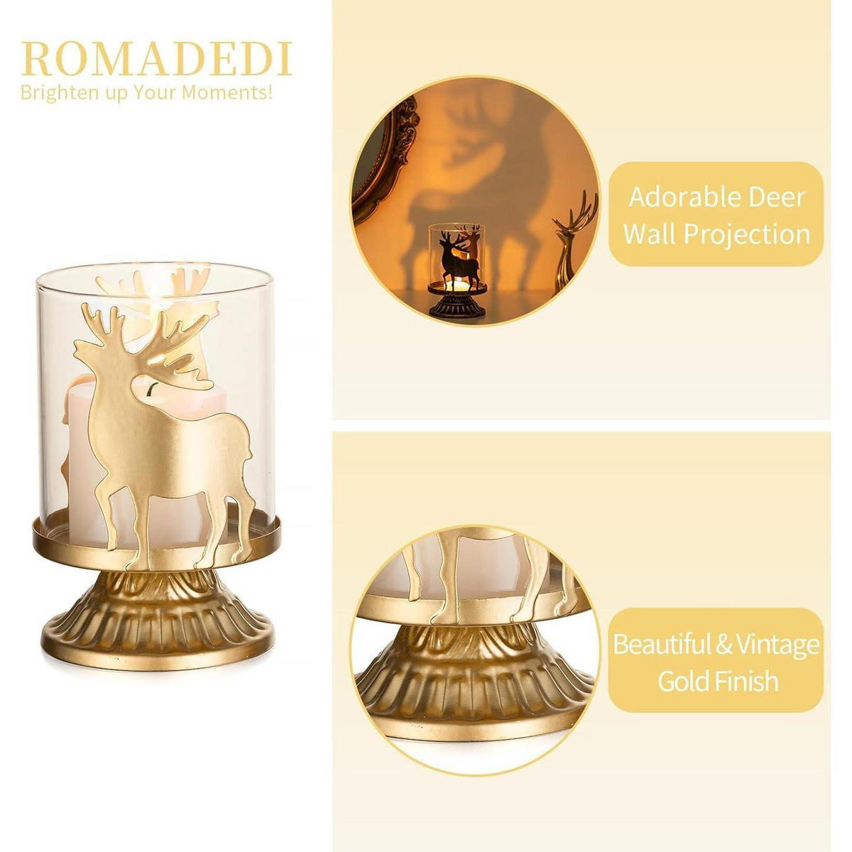 KERZENHALTER 2er Set Rentier Gold 12 cm - Goldfarben, Metall (5/3/5cm)