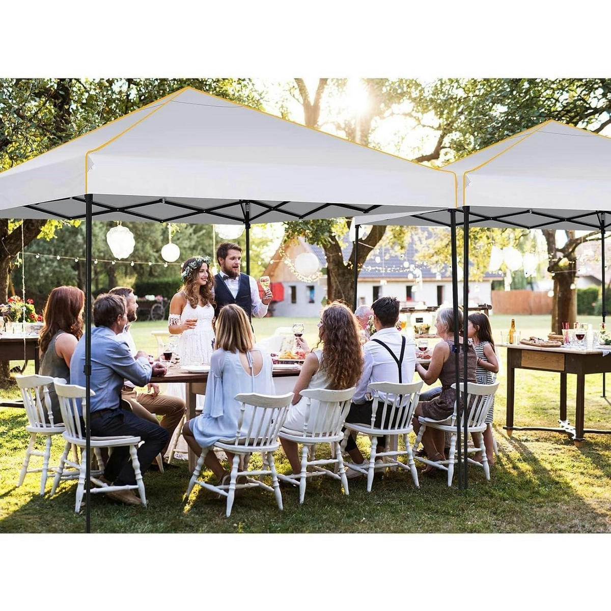 PAVILLON 3x3m Weiß Wasserdicht UV 50+ mit 4 Seitenteilen - Weiß, Textil (300/248.9/300cm)
